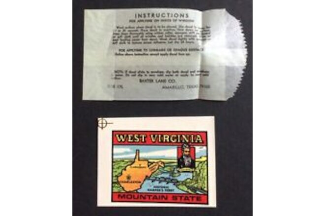 Vintage West Virginia Mountain State Decal Travel Souvenir Tourist Sovenir
