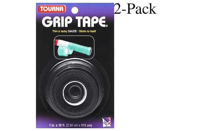 Tourna Grip Tape 1 inch x 30 feet, Black (Pack of 2)