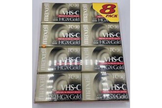 Maxell TC-30 VHS-C HGX-Gold Camcoder Video Tape - 8 Pack New Sealed
