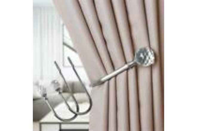 2X Crystal Curtain Holdbacks Wall Tie Backs Hooks Hanger Holder Silver Home US