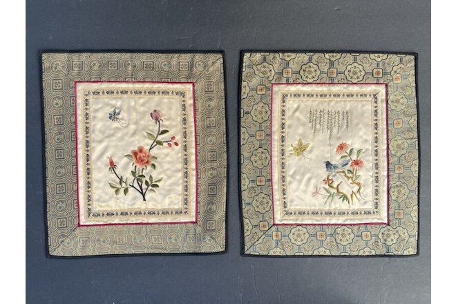 2 vintage Chinese silk embroideries approx 10" x 12" unframed