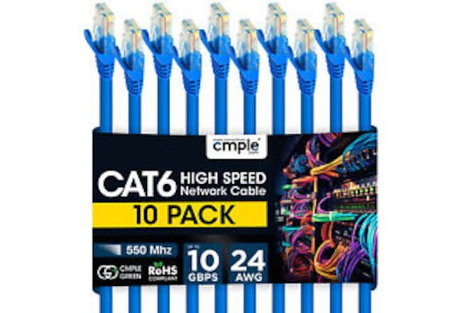 10PCS Cat6 Network Cable 1.5-15ft High-Performance Ethernet Cord for Gaming Blue