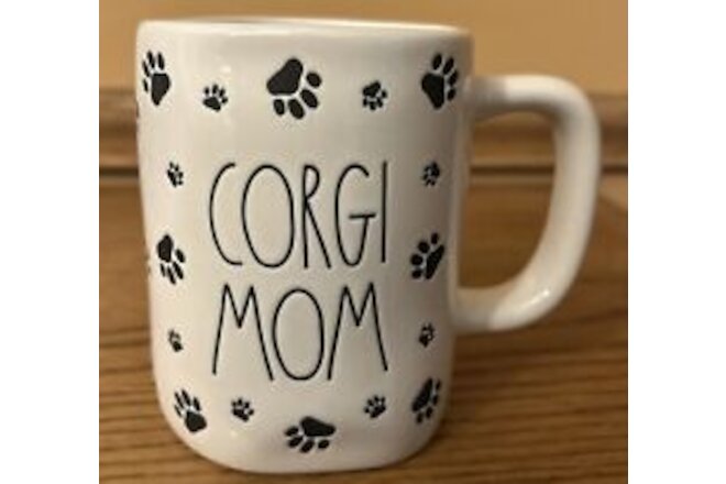 RAE DUNN Coffee Mug CORGI MOM WHITE W/ PAW PRINT Pattern New Release
