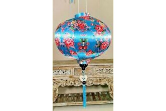 BLUE SUMMER LANTERN,Traditional Silk Hanging Lanterns, Asian Deck Garden Lantern
