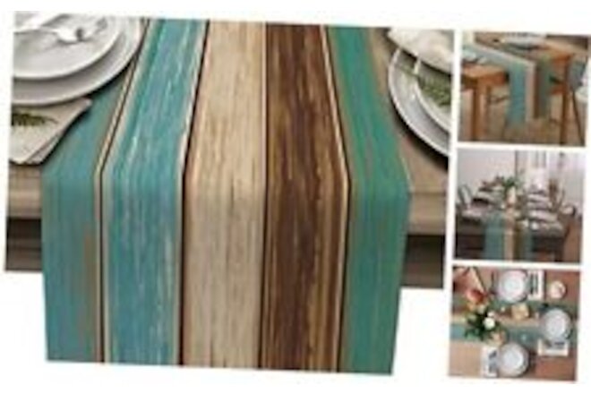 Farmhouse Table Runners 72 Inches Long,Rustic Teal 13X70 Inch Green&blue&brown