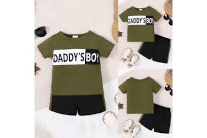 2PCS Baby Boys Printed Tracksuits Outfits Short Sleeve T Shirt+Shorts Summer Set