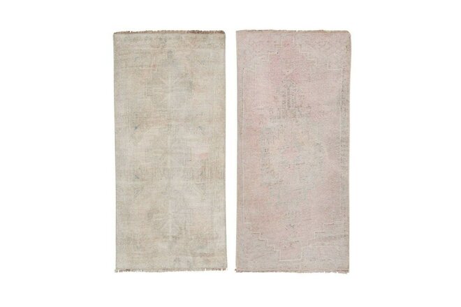 Small Handmade Distressed Oushak Rugs - a Pair