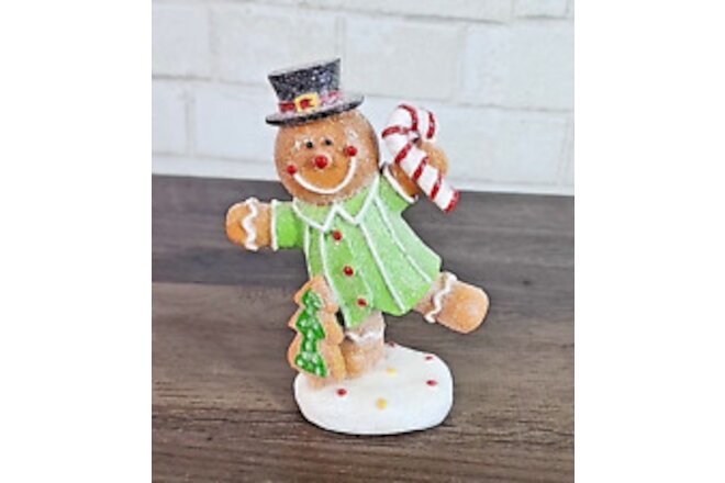 Gingerbread Man Boy Resin Figurine Christmas Candy Cane Tree Tabletop Decor 6"