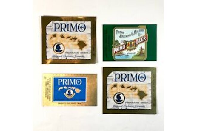 PRIMO BEER Lot of 4 Bottle Labels Hawaii Brewing & Stroh Brewing Co. 12 & 15 Oz