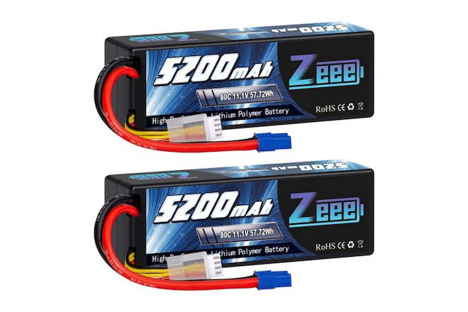 2x Zeee 11.1V 3S 5200mAh EC3 LiPo Battery 80C for RC Car Truck Helicopter Buggy