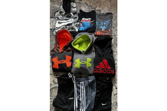 Boys Athletic Clothing Lot Nike Adidas UA Sz 6 7 8 Pants Joggers Hoodies Shirts