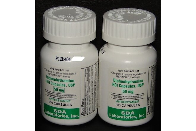 SDA Diphenhydramine 50mg Capsules Sleep Aid & Antihistamine 100ct -2 Pack