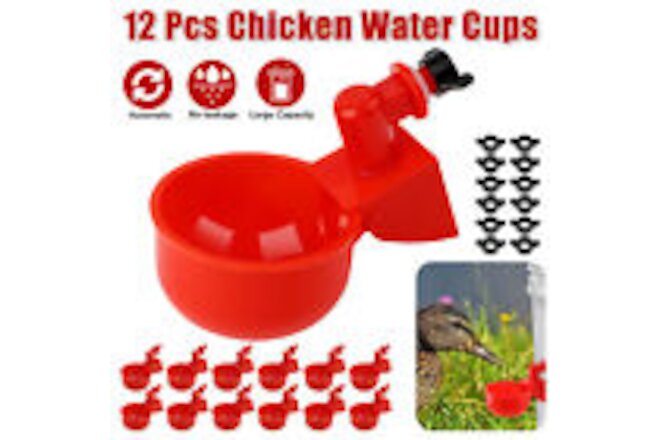 12x Chicken Automatic Watering Cups Waterer Duck Quail Geese Hen Poultry Drinker