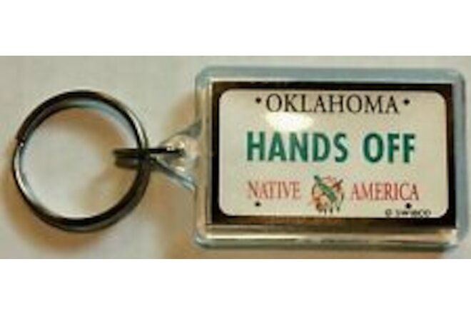HANDS OFF Oklahoma Car License Vanity Plate Keychain / Key Ring / Key Chain