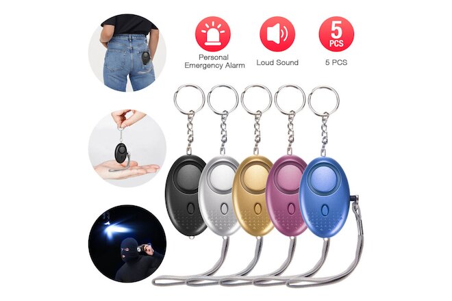 5 Packs Emergency Personal Alarm Keychain 140dB Safe Self-Defense with LED Light