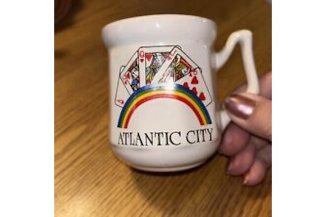 Vintage Atlantic City NJ Mug Royal flush Rainbow Coffee Cup 3.5”