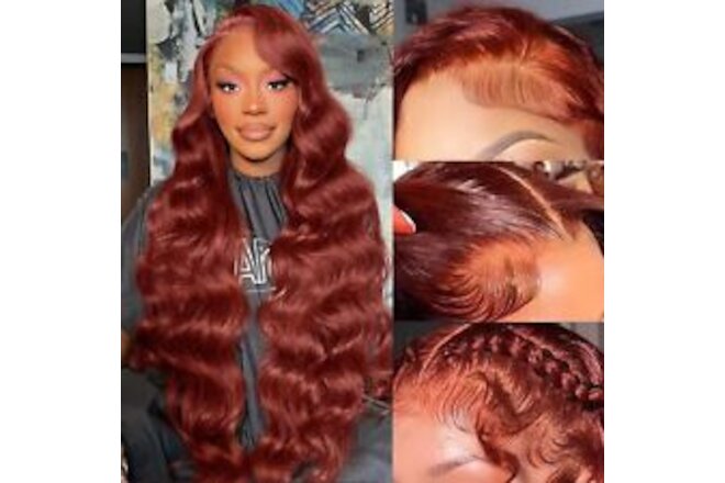 Reddish Brown Lace Front Wigs Human Hair Pre Plucked 13x4 Auburn Colored Huma...