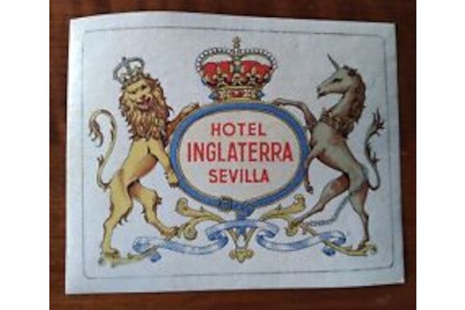 Vintage Original HOTEL INGLATERRA, SEVILLE,SPAIN   Luggage Label Sticker unused.