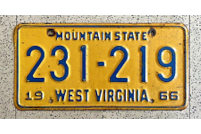 1966 WEST VIRGINIA license plate – BRILLIANT ORIGINAL antique vintage auto tag