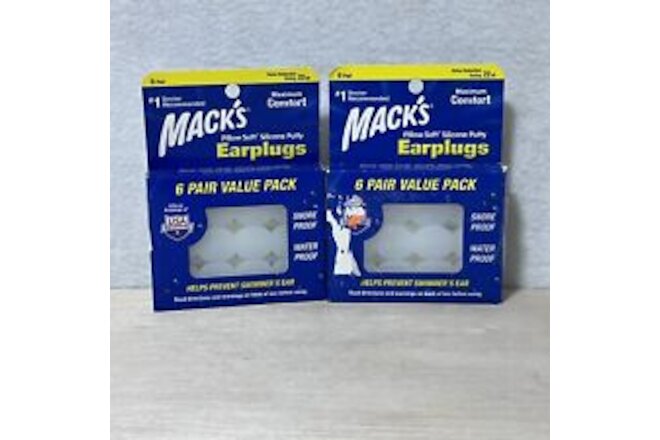 2X Mack's Pillow Soft Silicone Putty Earplugs 12 Pair