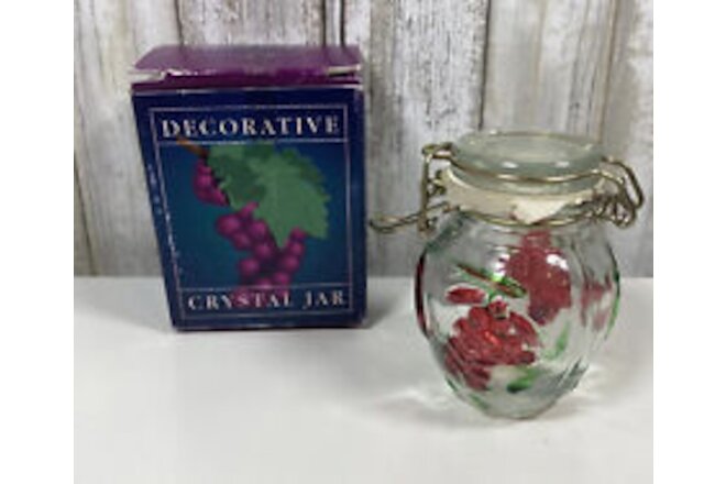 VTG Decorative CRYSTAL JAR by Collectors Crystal Galleries Hand Painted Grapes