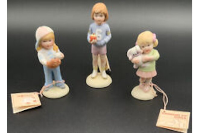 3 Rare 1983 ENESCO GROWING UP BIRTHDAY GIRLS Ages 2, 3, 6