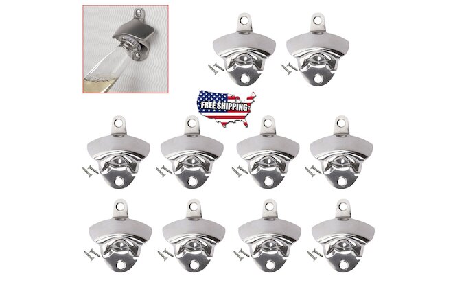 10 pcs NEW Stainless Steel silver Wall Mount Beer soda Bottle Opener with Screws