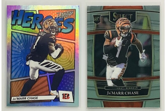 2022 PANINI PRESTIGE HEROES H-14 AND 2021 SELECT BASE RC #47 - JA’MARR CHASE