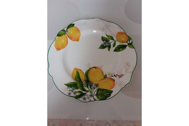 Set of 4 Grace's Teaware Yellow Lemons  11" Dinner Plates Scalloped Edges