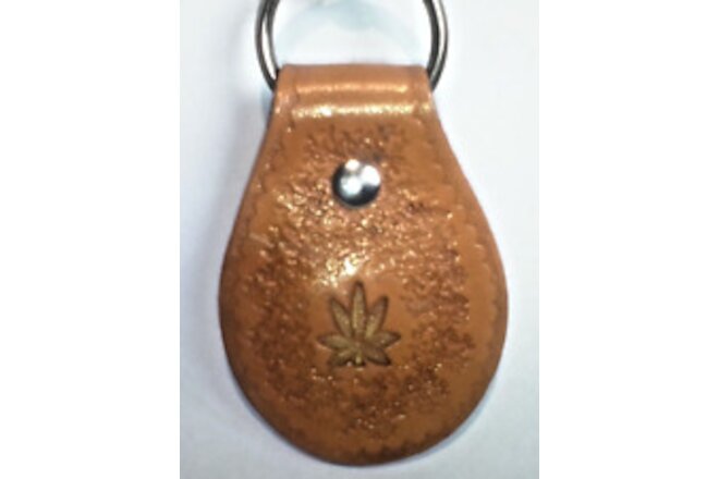 Leather key Fob-Canna Leaf +UR letter "A" Dark back ground w/copper high litghts