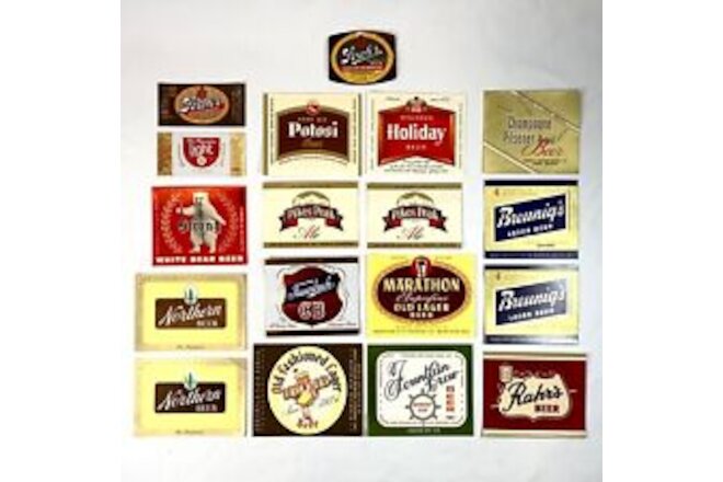 BEER BOTTLE LABELS Lot of 18 Nice Vintage Mix of 7 & 8 Ounce Domestic NEW!