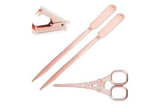 Rose Gold Desk Accessories Set - Scissors Staple Remover and 2 Letter Openers...