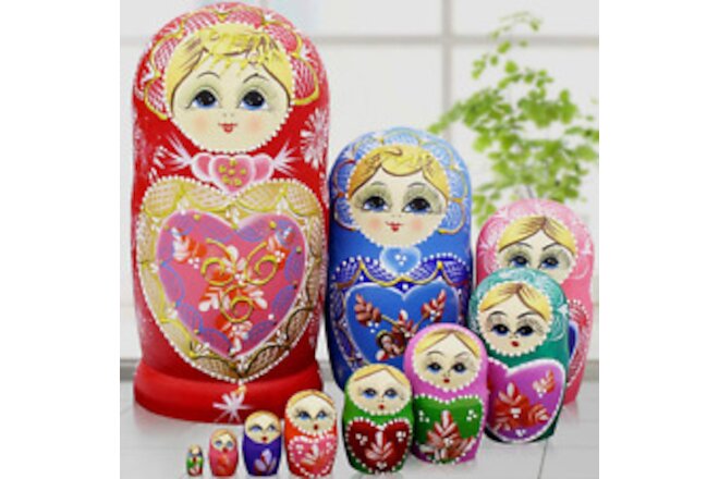 Russian Nesting Dolls Matryoshka Wood Stacking Nested Set 10 Pieces Handmade Toy