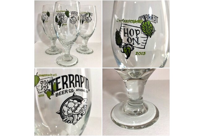Terrapin Beer Co Athens GA -11th ANNIVERSARY "HOP ON" Glass 7" Tall Mug Set of 3