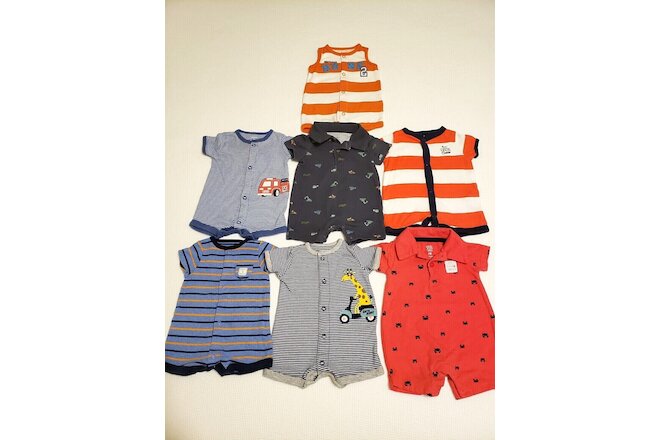 CARTERS Newborn Baby Boys Summer Clothes Lot  of 7 Rompers One Pieces EUC