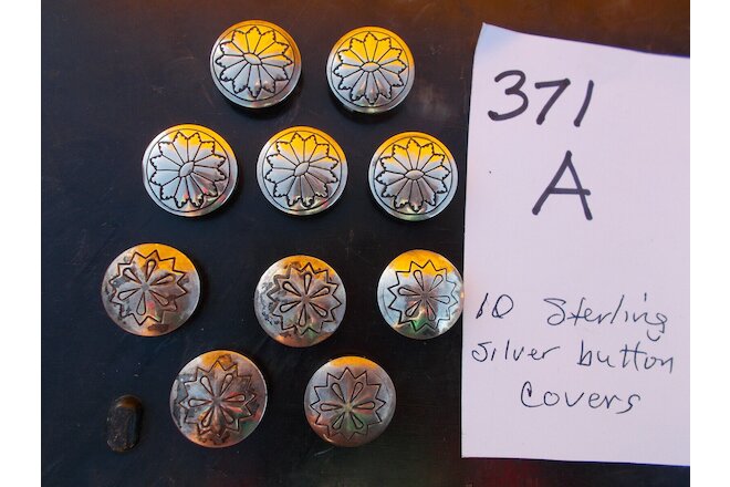 lot of 10) Sterling Silver Southwestern indian squash design button covers