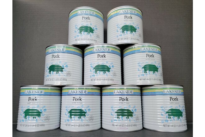 9x 24 oz CANS OF LAKESIDE PORK WITH JUICES~FULLY COOKED & READY TO USE~07/22/24