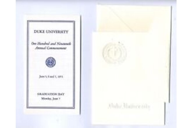 1971 Duke University 119th Annual Commencement Invitation and Programs
