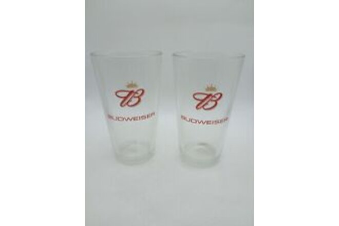 Pair of Budweiser Beer Glasses 16 oz. King of Beers Logo