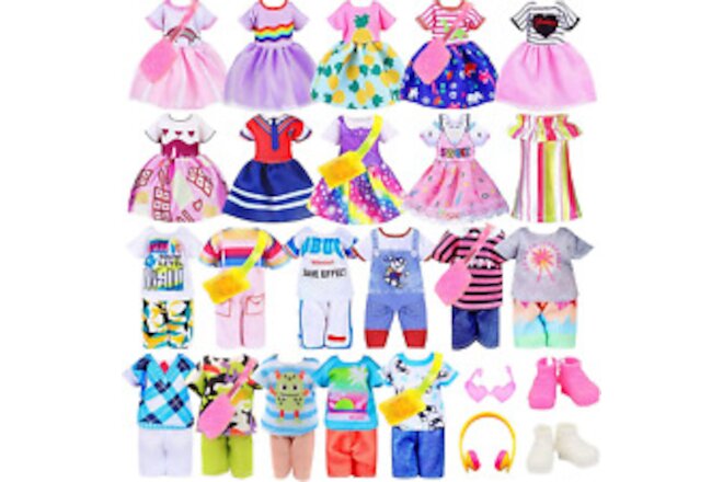 26 PCS Mini 5.3 Inch Doll Clothes and Accessories Include 5 Tops, 5 Pants for Bo