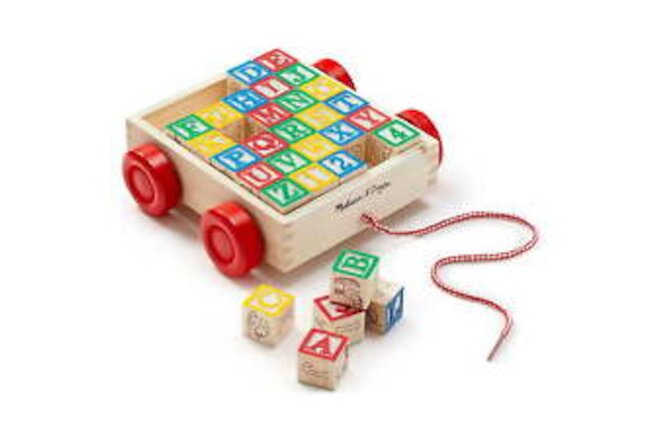 Classic ABC Wooden Block Cart Educational Toy With 30 1-Inch Solid Wood Blocks