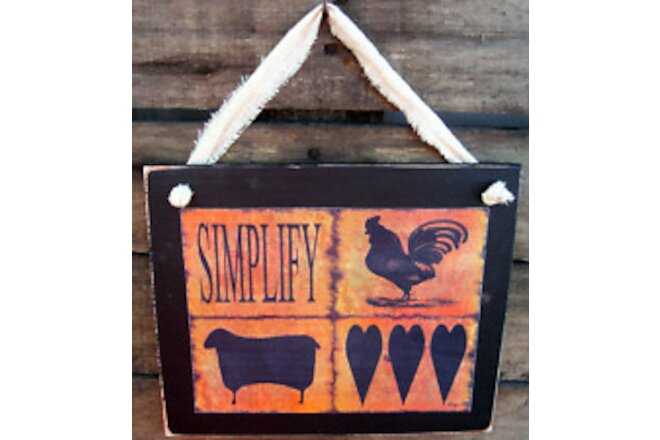 Simplify Rooster Sheep Hanging Sign Plaque Country Primitive Rustic Lodge Cabin