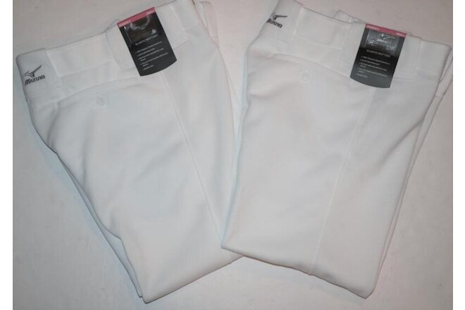 Mizuno Women's Softball Pants White Elastic Bottom Small LOT of 2 NEW FREE SHIP!