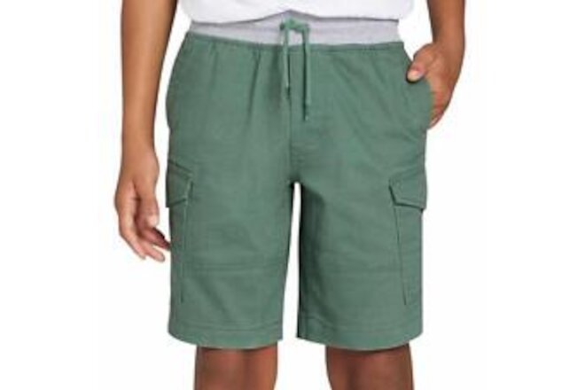 Eddie Bauer Boys Girls Shorts Green Cargo Stretch Pockets Elastic Waist Pull-On