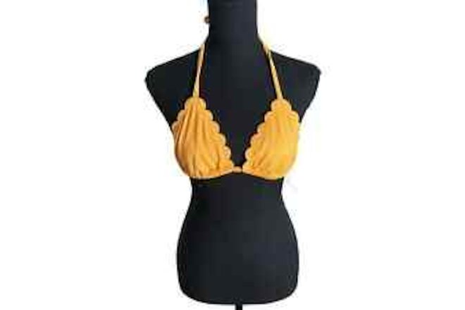 Aerie Waffle Scalloped String Triangle Bikini Top Medium Women’s Orange NWT