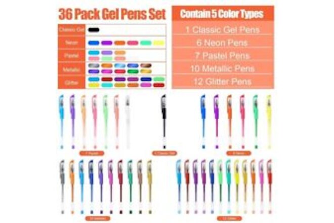 TANMIT Gel Pens 36 Colors Gel Pens Set for Adult Coloring Books Colored Gel M