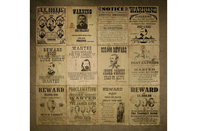 Wyatt Earp Tombstone OK Corral Doc Holliday Jesse James Old West Wanted Posters