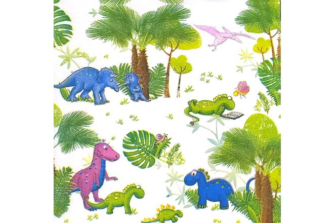 Q119# 3x Single Paper Napkins For Decoupage Children Dinosaur Park Pattern