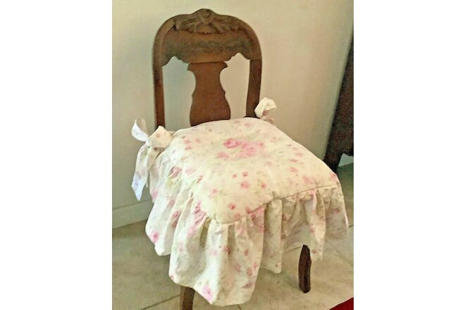 2 Shabby Chic 15"x15"x 8" Ruffled Chair Cushion w Ties Pink Roses Your Home USA
