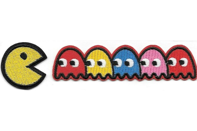 Pac-man with Ghosts Embroidered Patch Iron-On Sew-On US shipping 80s video